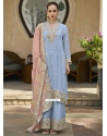 Blue Pure Chiffon Embroidered And Sequins Work Salwar Suit