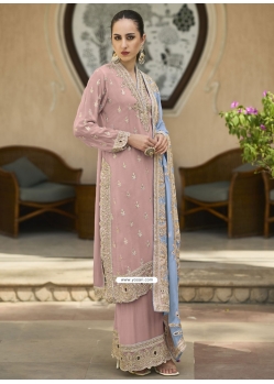 Pink Pure Chiffon Salwar Suit With Embroidered And Sequins Work For Ceremonial