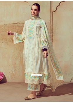Off White Muslin Salwar Suit With Digital Print Work
