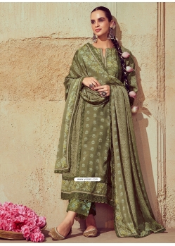 Green Muslin Salwar Suit With Digital Print Work