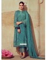 Digital Print Work Muslin Salwar Suit In Turquoise