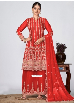 Red Heavy Premium Chinon Designer Salwar Suit