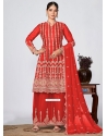 Red Heavy Premium Chinon Designer Salwar Suit