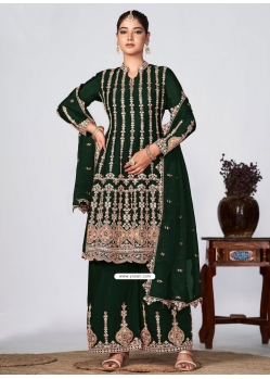 Green Chinon Designer Salwar Suit With Embroidered Work