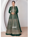 Embroidered Work Georgette Lehenga Suit In Green