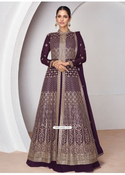 Purple Georgette Embroidered Work Lehenga Suit For Ceremonial