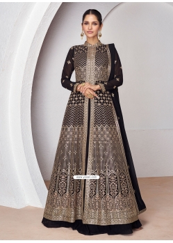 Black Georgette Lehenga Suit With Embroidered Work For Ceremonial