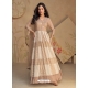 Stylish Beige Embroidered Readymade Gown With Dupatta