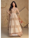 Stylish Beige Embroidered Readymade Gown With Dupatta