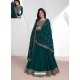 Teal Embroidered Silk Readymade Gown With Dupatta