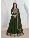 Green Embroidered Silk Readymade Gown With Dupatta