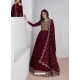 Maroon Embroidered Silk Readymade Gown With Dupatta