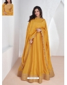 Mustard Embroidered Silk Readymade Gown With Dupatta
