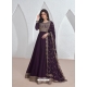 Purple Embroidered Silk Readymade Gown With Dupatta