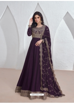 Purple Embroidered Silk Readymade Gown With Dupatta