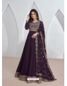 Purple Embroidered Silk Readymade Gown With Dupatta