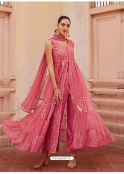Pink Georgette Thread And Embroidered Readymade Suit