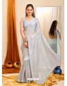 Sky Blue Georgette Sequins Embroidered Saree