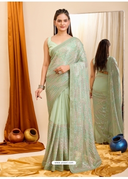 Green Georgette Sequins Embroidered Saree