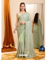 Green Georgette Sequins Embroidered Saree