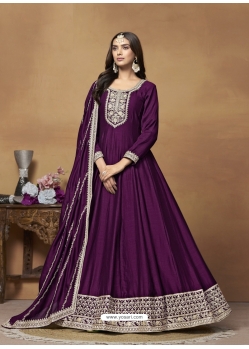 Purple Art Silk Embroidered Salwar Suit