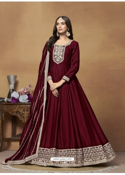 Maroon Party Wear Embroidered Silk Salwar Suit