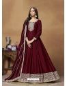 Maroon Party Wear Embroidered Silk Salwar Suit