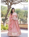 Peach Jacquard Lehenga Choli With Embroidered And Sequins Work