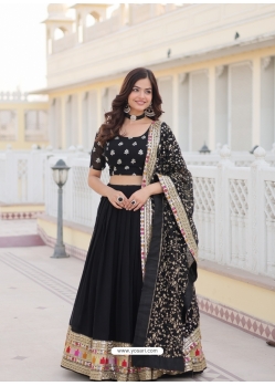 Black Faux Bloomig Georgette Lehenga Choli With Sequins Embroidered Work
