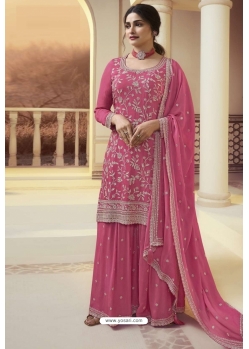 Pink Chinon Designer Embroidered Palazzo Suit