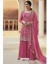 Pink Chinon Designer Embroidered Palazzo Suit