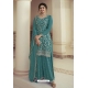 Turquoise Chinon Designer Embroidered Palazzo Suit