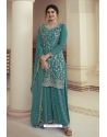 Turquoise Chinon Designer Embroidered Palazzo Suit