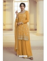 Yellow Chinon Designer Embroidered Palazzo Suit