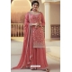 Peach Chinon Designer Embroidered Palazzo Suit