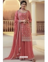 Peach Chinon Designer Embroidered Palazzo Suit