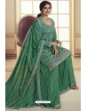 Green Chinon Designer Embroidered Palazzo Suit