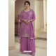 Purple Chinon Designer Embroidered Palazzo Suit