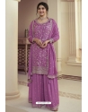 Purple Chinon Designer Embroidered Palazzo Suit