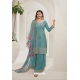 Sky Blue Viscose Chinon Sharara Palazzo Suit