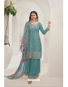 Sky Blue Viscose Chinon Sharara Palazzo Suit