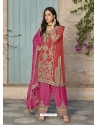 Dark Peach And Pink Chinnon Designer Salwar Suit