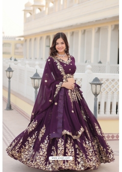 Purple Embroidered Faux Georgette Lehenga Choli