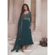 Teal Blue Chinon Embroidered Anarkali Suit