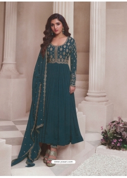 Teal Blue Chinon Embroidered Anarkali Suit