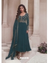 Teal Blue Chinon Embroidered Anarkali Suit