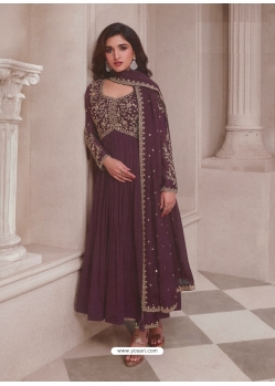 Stylish Wine Chinon Embroidered Anarkali Suit