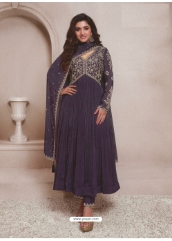 Purple Chinon Embroidered Anarkali Suit