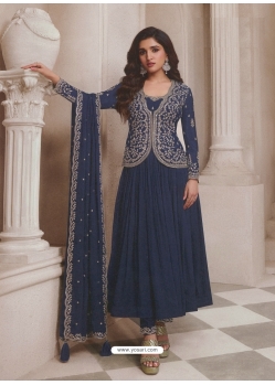 Blue Chinon Embroidered Anarkali Suit