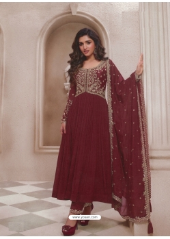 Maroon Chinon Embroidered Anarkali Suit